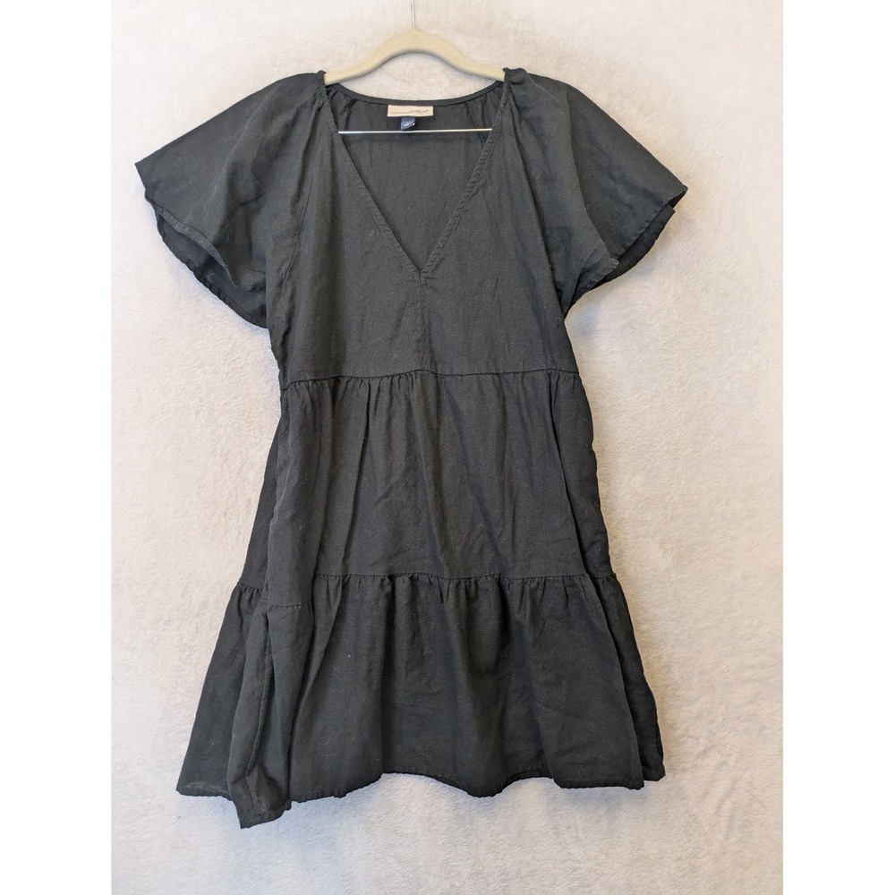 Universal Thread Tiered Mini Dress Women's Small‎ Black Linen Blend